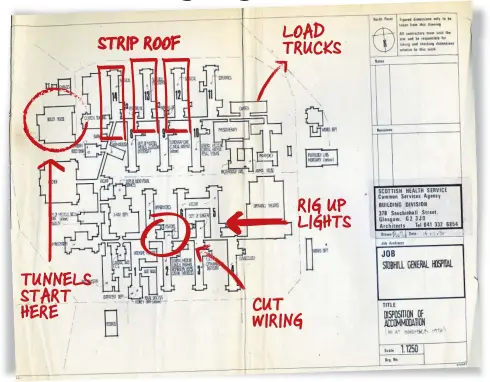  ??  ?? Original blueprints for the Stobhill Hospital in Glasgow where thieves spent months plundering every scrap of metal