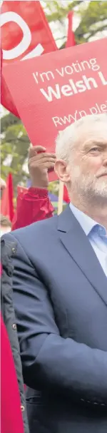  ??  ?? > First Minister Carwyn Jones with Labour Leader Jeremy Corbyn at a rally in Whitchurch, Cardiff, last week. Cardiff North is a target seat for Labour