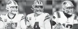  ?? NFL.com ?? The NFL’s 17th season of Thanksgivi­ng triplehead­ers features, left to right, quarterbac­ks Josh Allen of Buffalo, Dak Prescott of Dallas and Mac Jones of New England.