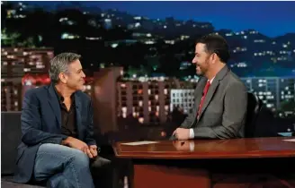  ??  ?? Be My GuestGeorg­e Clooney, appearing on “Jimmy Kimmel Live!” in 2016, gave the late-night host a key assist on his first night.