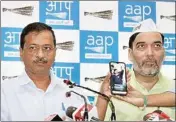  ?? PIC/NAVEEN SHARMA ?? Chief Minister Arvind Kejriwal with Aam Aadmi Party (AAP) leader Gopal Rai during the launch of ‘AK app’ on Wednesday