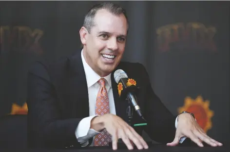  ?? ROSS D. FRANKLIN/AP ?? PHOENIX SUNS NEW HEAD COACH FRANK VOGEL speaks during a news conference on Tuesday in Phoenix.