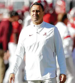  ?? Kevin C. Cox / Getty Images ?? Steve Sarkisian’s stint in Nick Saban’s finishing school for head coaches is nearly complete as he joins a growing list of Alabama coordinato­rs to move on, including Kirby Smart and Lane Kiffin.