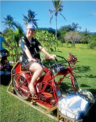  ?? SIOBHAN DOWNES/ STUFF ?? Siobhan Downes is pleased internatio­nal travel is back on track on an Ecotrax cycle tour along Fiji’s Coral Coast.