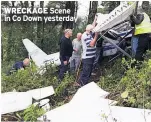  ??  ?? WRECKAGE Scene in Co Down yesterday