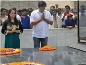  ?? Sacked AAP minister Kapil Mishra pays tribute at Rajghat in New Delhi on Sunday. — ASIAN AGE ??