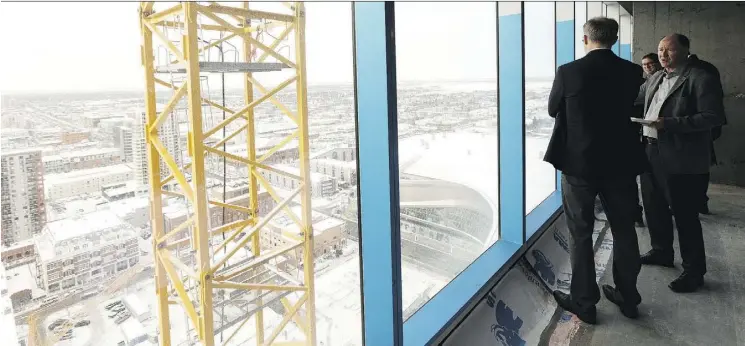  ?? IAN KUCERAK ?? The view from high in the sky in the Stantec Tower looks down on the Ice District. The tower will be 66 storeys high when it’s finished in 2019.