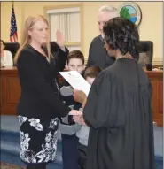  ?? SUBMITTED PHOTO ?? Montgomery County Judge Cheryl L. Austin, right, swears in Anna Darpino Morris.