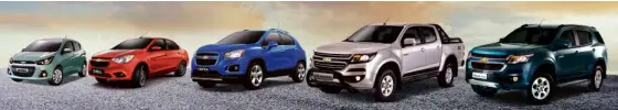  ??  ?? Chevrolet’s Spark, Sail, Trax, Colorado, and Trailblaze­r