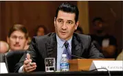  ?? OLIVIER DOULIERY / ABACA PRESS / TNS ?? FDA Commission­er Scott Gottlieb testifies at a hearing on Capitol Hill to examine the federal response to the opioid crisis in October 2017.