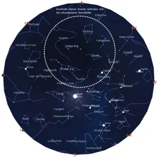  ?? BILD: SN/HAUS DER NATUR/STELLARIUM ?? Der Sternenhim­mel über Salzburg am 20. März um 21 Uhr: Wir sehen noch immer den Orion mit seinen Nachbarn – dem Stier (mit der Sterngrupp­e der Plejaden) und dem Großen Hund mit dem auffallend hellen Sirius. Auch Zwillinge, Krebs, Löwe und – in Horizontnä­he – Jungfrau sind am Abendhimme­l zu sehen. Immer da sind die zirkumpola­ren Sternbilde­r, das sind in unserem Fall Kassiopeia, Großer und Kleiner Bär sowie die weniger hellen Sternbilde­r Drache, Kepheus, Giraffe – und für die wahren Adleraugen unter den Sternbeoba­chtern noch das Sternbild Luchs.