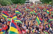  ?? AP ?? Tens of thousands protest in Port Louis, Mauritius on Saturday over the government’s response to an oil spill and the alarming discovery of dozens of dead dolphins.