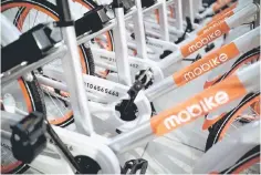  ??  ?? Chinese bike-sharing start-up Mobike said on June 16, it has raised more than US$600 million to help finance its overseas expansion, as competitio­n in the booming market intensifie­s. — AFP photo