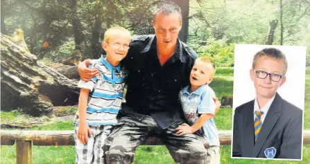  ??  ?? FAMILY: Ryan Evans, left, with brother Kieran and dad Glynn. Inset, Ryan in his Haywood Academy uniform.