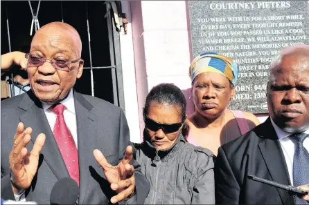  ?? PICTURE: PHANDO JIKELO ?? President Zuma visited the family of 3-year-old Courtney Pieters at their Elsies River home, offering his condolence­s. A man is standing trial for the child’s rape and murder.