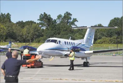  ?? Tyler Sizemore / Hearst Connecticu­t Media ?? One of the planes prepares for takeoff at Westcheste­r County Airport in 2015.