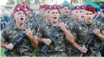  ??  ?? Lebanese soldiers take part in a recent parade at a military academy in Fayadyeh, near Beirut. (Reuters)