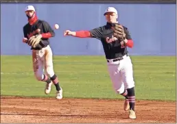  ?? Randell Brazier ?? Cedartown’s Denver Nale (right) makes a throw during last Wednesday’s game at Darlington. The Bulldogs won the shortened game 2-1.