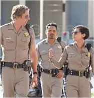  ?? WARNER BROS. ?? Dax Shepard (from left), Michael Peña and Rosa Salazar get ready to hit the road in “CHiPS.”