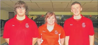  ?? | ANTHONY NASELLA/FOR THE POST-TRIBUNE ?? Crown Point bowlers (from left) Cory Locher, Sarah Bond and Kevin Wilson advanced to semistate in singles after good performanc­es on Sunday at the Lowell Regional.