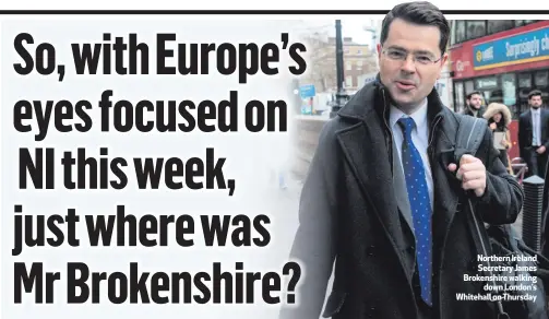  ??  ?? Northern Ireland Secretary James Brokenshir­e walking
down London’s Whitehall on Thursday