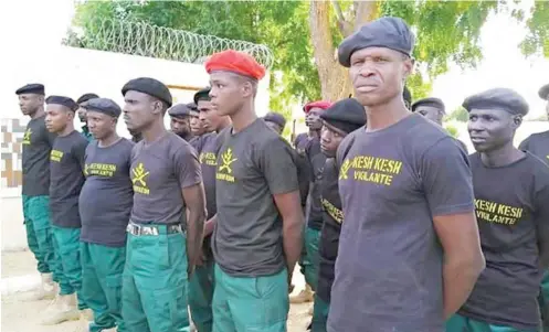  ??  ?? Some of the 150 Cameroonia­n vigilantes