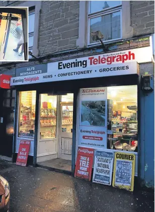  ??  ?? Ali’s Newsagent, in Balmore Street. Above, CCTV of police in the shop.