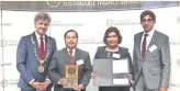  ??  ?? In photo are (L-R) Karlsruhe Lord Mayor Frank Mentrup, LANDBANK Executive Vice-President Joselito P. Gutierrez and First Vice-President Elsie Fe B. Tagupa, and European Organizati­on for Sustainabl­e Developmen­t CEO Arshad Rab.