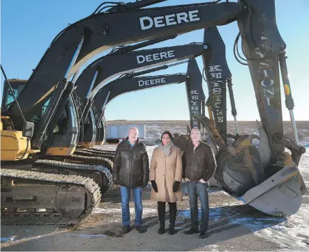  ?? GAVIN YOUNG ?? Keystone Excavating chief executive Sandip Lalli, centre, with Jim, left, and Ken, the sons of company founder Ed Elias. After 35 years in Alberta, the firm is shutting down amid the continuing economic downturn. “2016 was the worst year we’ve had in...