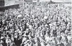 ??  ?? A section of the crowd of investors and spectators before the tote on the second day of the Dunedin Jockey Club’s Dunedin Cup meeting at Wingatui racecourse. — Otago Witness, 22.2.1921.