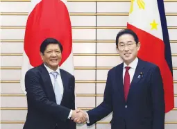  ?? ?? Japan-philippine­s Summit Meeting: (L) Philippine President Ferdinand R. Marcos Jr. (R) Japanese Prime Minister Kishida Fumio