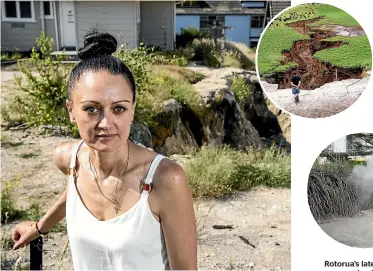  ?? CHRISTEL YARDLEY/STUFF ?? Wednesday’s unexpected mud and steam eruption on Rotorua’s Lake Rd would likely not have surprised Susan Gedye, who in 2019 woke to find a huge mudpool had emerged in her back garden.
When this massive fissure opened up on a farm near Rotorua in 2018, it quickly became something ofa drawcard.
Rotorua’s latest fumarole appeared out of the blue on a traffic island on Lake Road on Wednesday.