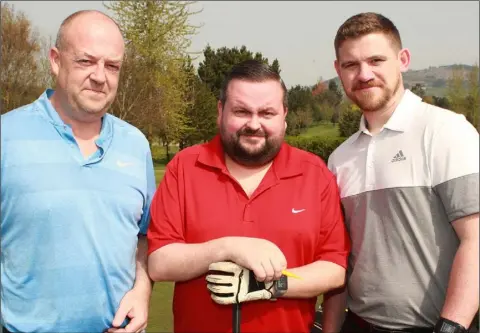  ??  ?? Stephen Johnson, Declan Cameron and Ian Fleming at the Ballymoney Captains’ drive-in.