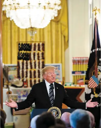  ?? PHOTO AFP ?? Le président américain Donald Trump à la Maison-blanche, hier, lors d’un événement destiné à mettre en valeur les produits fabriqués aux États-unis.