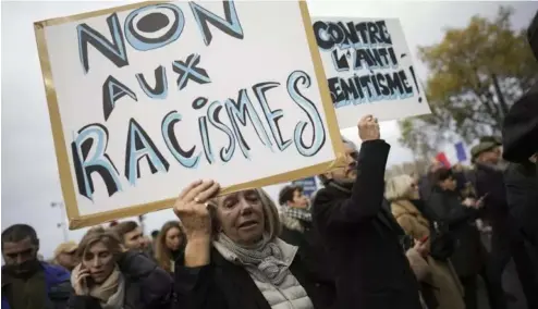  ?? ?? La marche contre l'antisémiti­sme organisée à Paris, en France, dimanche 12 novembre 2023.