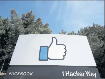  ?? JEFF CHIU — THE ASSOCIATED PRESS FILE ?? Facebook says it plans to hire 10,000workers in the European Union over the next five years to work on a new computing platform. The company said in a blog post Sunday that those high-skilled workers will help build “the metaverse,” a futuristic notion for connecting people online that uses augmented and virtual reality.