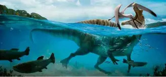  ?? Divulgação ?? Ilustração de espinossau­ro semiaquáti­co; bicho era parente do Tyrannosau­rus rex