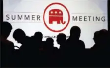  ?? MARK HUMPHREY - THE ASSOCIATED PRESS ?? People talk before the start of the meeting of the standing committee on rules at the Republican National Committee summer meeting, Thursday, in Nashville, Tenn.