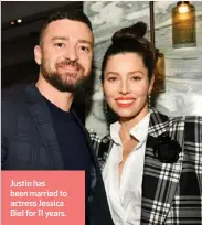  ?? ?? Justin has been married to actress Jessica Biel for 11 years.