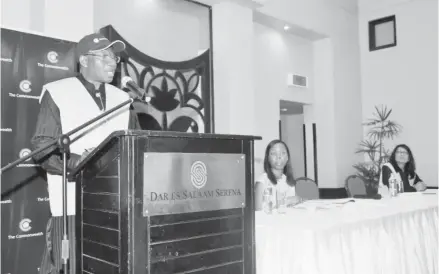  ??  ?? The Chair of the Commonweal­th election observer mission to Tanzania, former President Dr. Goodluck Jonathan, at a media briefing at Dar- Es -Salaam in Tanzania.