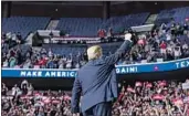  ?? Evan Vucci Associated Press ?? PRESIDENT TRUMP waves to a crowd of an estimated 6,200 supporters in Tulsa, Okla., Saturday.