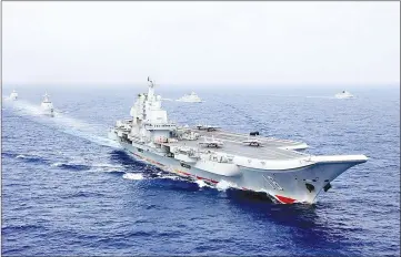  ??  ?? File photo shows China’s aircraft carrier Liaoning taking part in a military drill of Chinese People’s Liberation Army (PLA) Navy in the western Pacific Ocean.