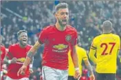  ?? AFP ?? ■
Bruno Fernandes celebrates scoring Manchester United’s opener off a penalty against Watford at Old Trafford on Sunday.