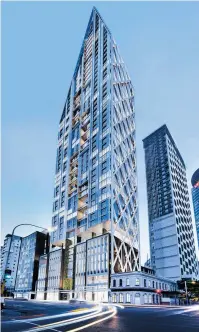  ?? Images / Jason Oxenham (main), artist’s rendering ?? Formwork has begun for the Seascape tower’s 50th floor (main). It will have 56 in total. The tower’s striking design (above) will cut a dash on Auckland’s skyline.