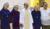  ??  ?? Father Bernard Nolasco is flanked by the Infante siblings Sisters Rose Peter, Estela and Carla r.a. and their only brother Teodulfo or ‘Boy.’ Not in photo is another sibling, Ningning.