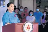  ?? REUTERS ?? Philippine Vice President Maria Leonor ‘Leni’ Robredo announces her candidacy for president, in Quezon City, Manila, Philippine­s yesterday.