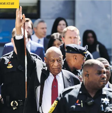  ?? COREY PERRINE / THE ASSOCIATED PRESS ?? Bill Cosby leaves a Pennsylvan­ia courthouse Thursday after a jury found he sexually violated Toronto native Andrea Constand at his home in 2004.