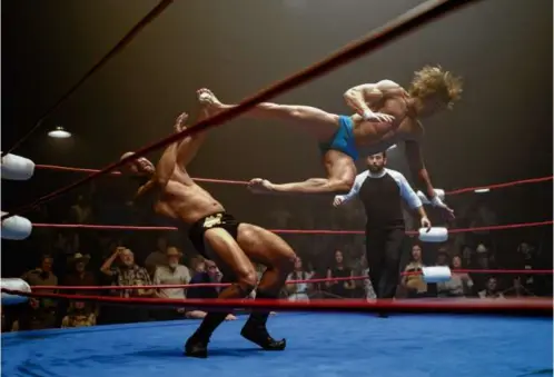  ?? A24 ?? Zac Efron (right) stars as wrestler Kevin Von Erich in “The Iron Claw.”