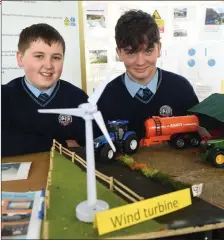  ?? Photos by Michelle Cooper Galvin ?? Rian O’Neill, Sean Hickey and Eoghan O’Dubháin with their project on Student Mental Wellbeiing at SciFest in St Brendan’s College, Killarney on Tuesday and (right) Liam O’Brien and Michael O’Donoghue with their study on farm safety.