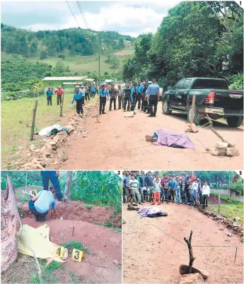  ?? FOTOS: EL HERALDO ?? (1) Los cadáveres de los dos hombres quedaron en la orilla de una calle de tierra. (2) Cerca de la casa habían tiroteado a doña Aleyda Carolina López. (3) Agentes de la DPI llegaron a la escena.